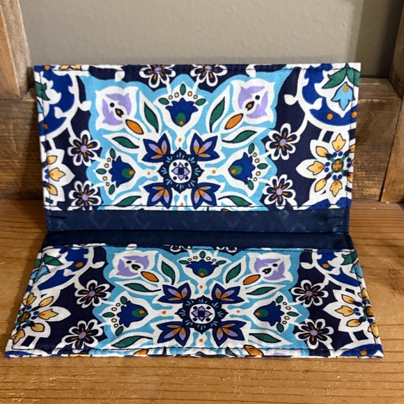 Vera Bradley blue Cotton Checkbook Cover Holder Wallet Lisbon Medallion Cool - Picture 3 of 5